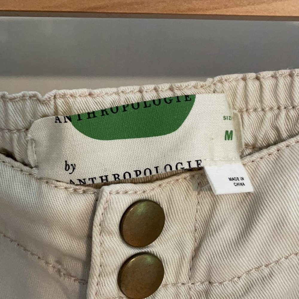 Anthropologie Cream High-Waist Button Pants